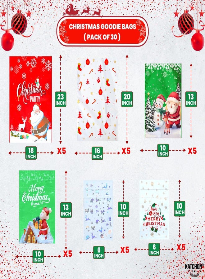 KatchOn, 30PCS Drawstring Christmas Bags Bulk - Assorted Sizes | Xmas Drawstring Gift Bags for Xmas Party Favors | Wrapping bags for Holiday Decorations, Christmas Decorations Indoor - Image 2
